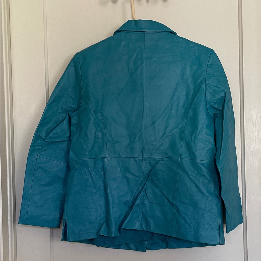 Vintage Teal Women's Leather Jacket with matching shell - Picture 5 of 9